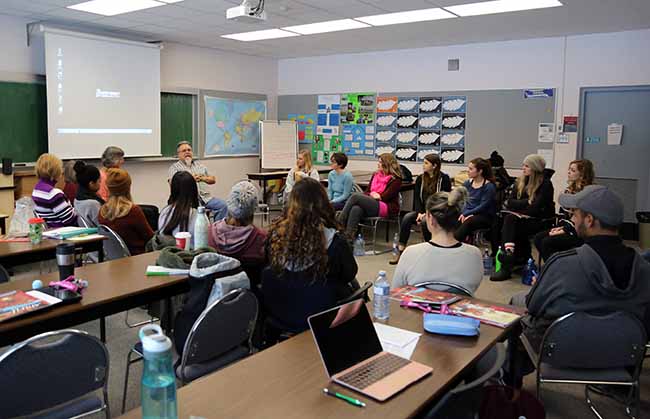 Our patient partner Dean Wilson talks about Residential School Survivorship to a group of nursing students in Terrace, in November 2017
